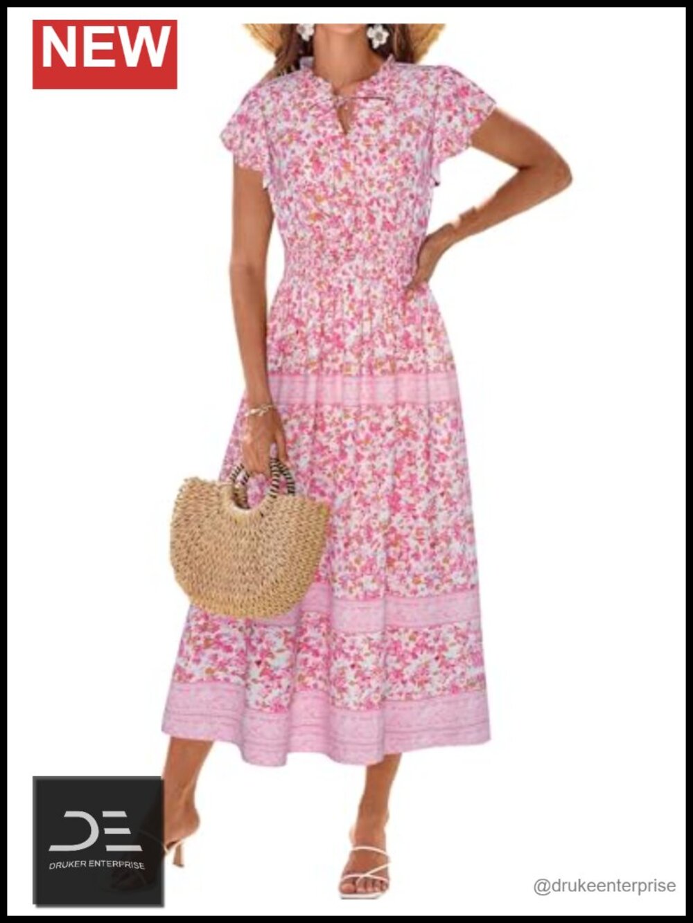 Lace V-Neck Floral Boho Maxi Dress 3/4 Sleeve Summer Beach Wedding Guest